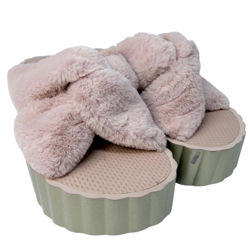 Tory Burch Womens Pink Faux Fur Platform Slides Rose Gold Sole Size 7